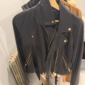 Blank NYC Black Leather Jacket with Gold Accents